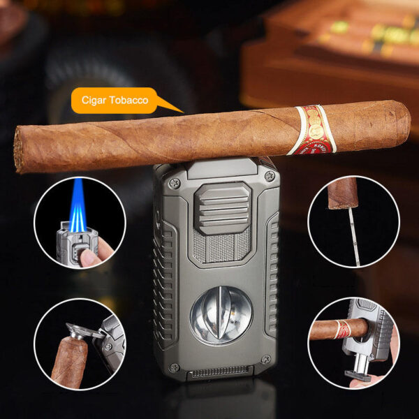 5-in-1 Windproof Metal Lighter with Cigar Cutter & Punch – Premium Multi-Tool Lighter in Gift Box