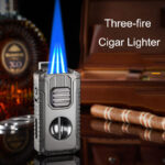 5-in-1 Windproof Metal Lighter with Cigar Cutter & Punch – Premium Multi-Tool Lighter in Gift Box