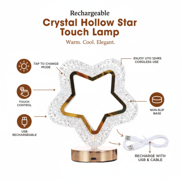 Rechargeable LED Crystal Lamp – 3000K–7000K Acrylic Touch Light