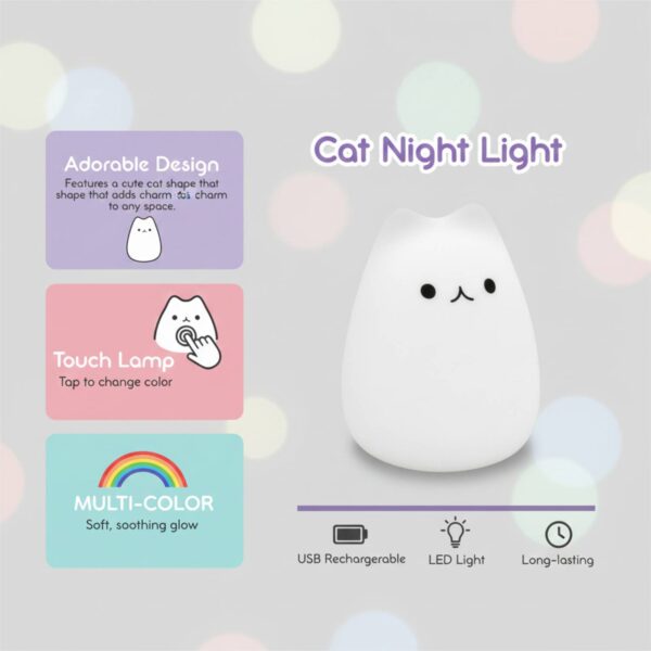 Color Changing Cat Lamp Night Light – Soft Mushy Silicone Mood Light
